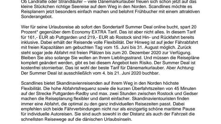 Summer Deal: im Juni das Fährticket für den Sommerurlaub in Dänemark buchen und 20 Prozent sparen