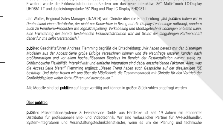 publitec erweitert Distributionsvereinbarung mit CHRISTIE®