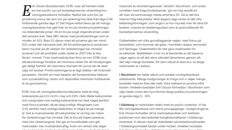 Erik Olsson Fastighetsförmedling kommenterar bostadsmarknaden 19 september 2019