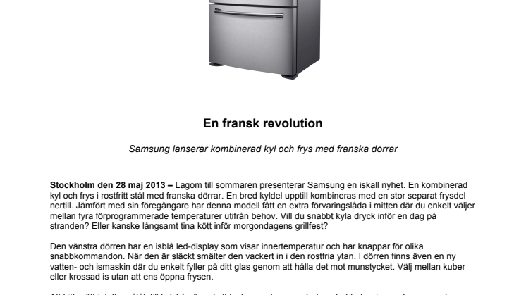 En fransk revolution - Samsung lanserar kombinerad kyl och frys med franska dörrar