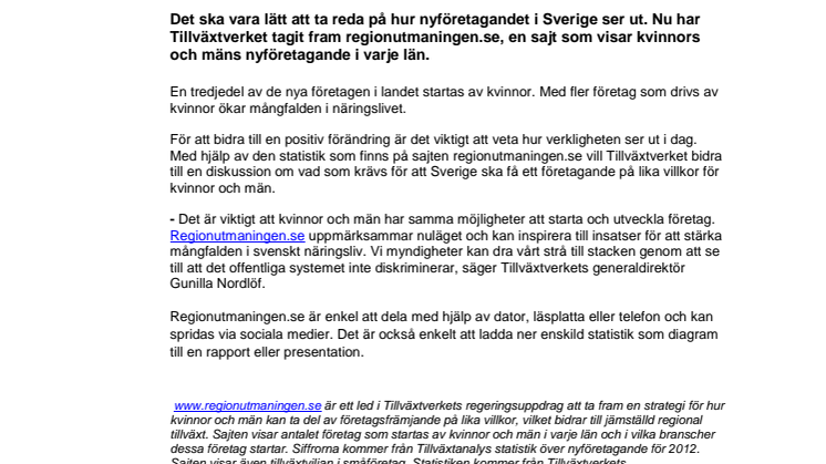 Ny sajt samlar siffror om nyföretagande och tillväxtvilja 