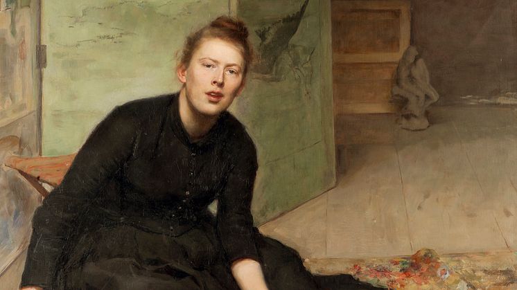 Hanna Hirsch-Pauli, Konstnären Venny Soldan-Brofeldt, 1886 - 1887. Olja på duk, 125,5 x 134 cm. Göteborgs konstmuseum Fotograf: Hossein Sehatlou. Bild beskuren.