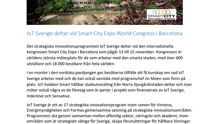 IoT Sverige deltar vid Smart City Expo World Congress i Barcelona