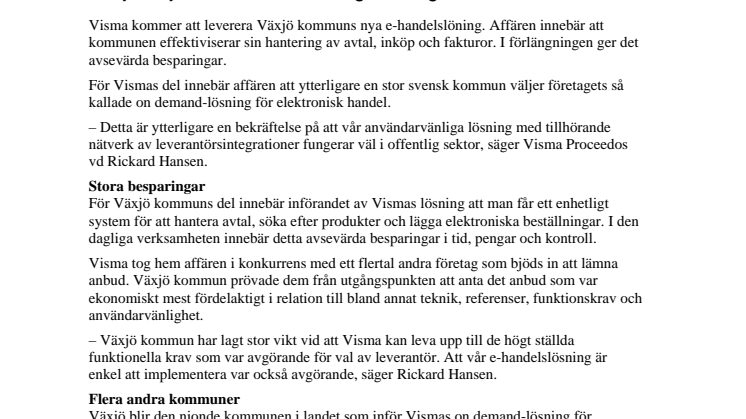 Växjö väljer Vismas beställningslösning