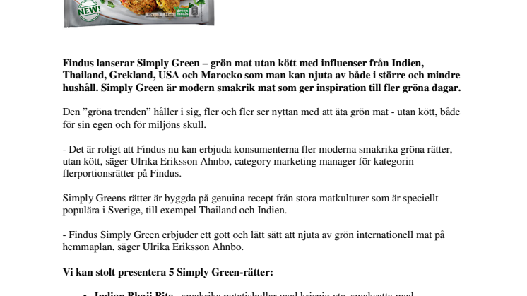 Findus Simply Green – nya smakrika, gröna rätter
