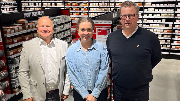 Torbjörn Melin, International Key Account Manager Würth, Linnea Svensson Category / Purchase Manager Sweden & Nordic på Skanska och Martin Widell, Key Account Manager på Würth.