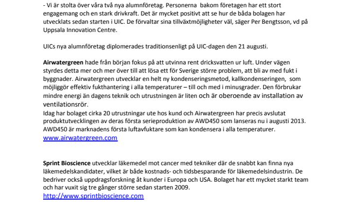Airwatergreen och Sprint Bioscience gör exit från UIC