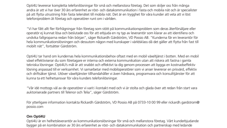 Possio lanserar ny typ av aktör på Svenska mobilmarknaden