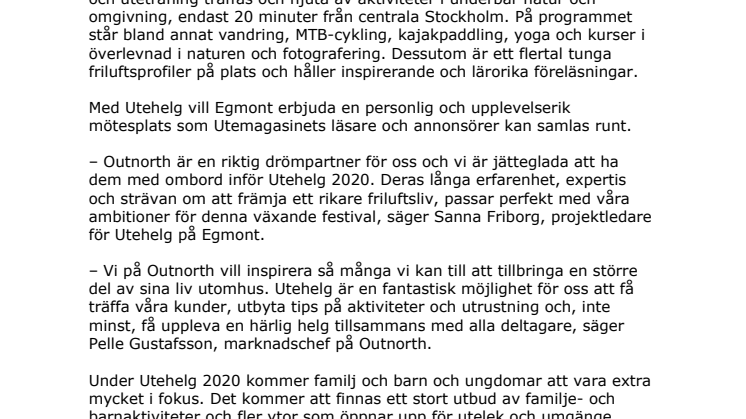 Outdoorjätte går in som huvudsponsor för friluftsfestivalen Utehelg 