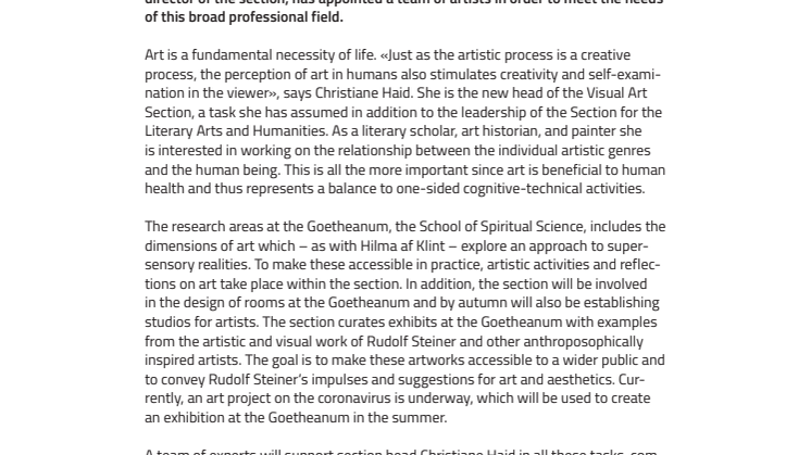 Art is necessary for life: New expert team in the Visual Art Section at the Goetheanum