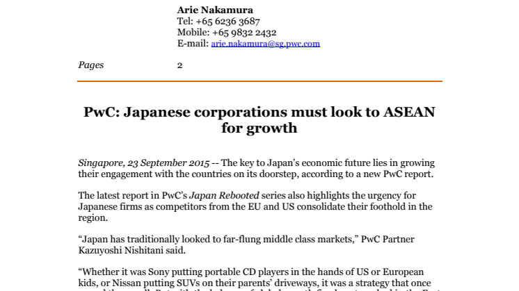 PwC: Japanese corporations must look to ASEAN for growth