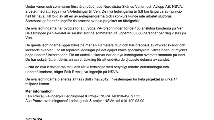 Svensk Sjöentreprenad slutför de nya VA-ledningarna till Ven