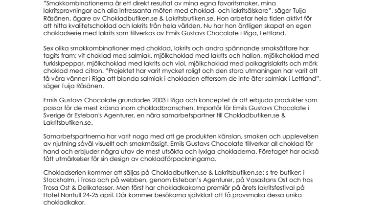 Premiär för exklusiv handgjord chokladserie med lakrits