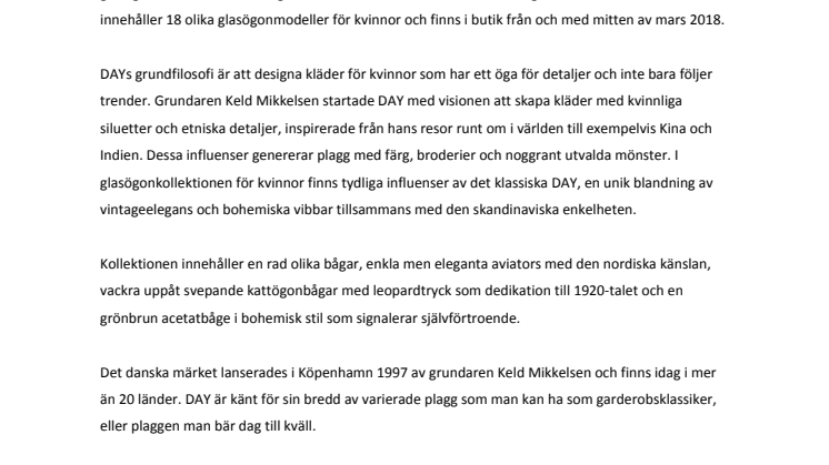 Specsavers och DAY lanserar exklusiv glasögonkollektion. Skandinavisk enkelhet - Vintageelegans - Bohemisk känsla