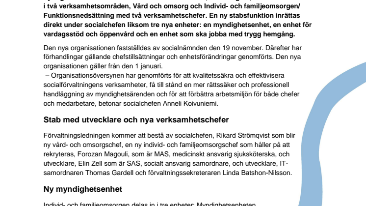 Socialförvaltningen får ny organisation med  fokus på samordning och ökad rättssäkerhet