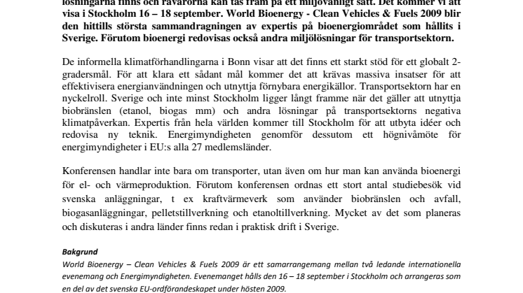 Om 2-gradersmålet ska nås måste bioenergin spela huvudroll