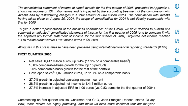 2005 first-quarter net sales growth ahead of world pharmaceutical