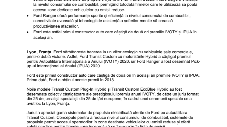 Dublă victorie pentru Ford: Autoutilitara Internațională a Anului și Pick-up-ul Internațional al Anului
