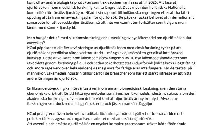 Holland publicerar avvecklingsplan för djurförsök