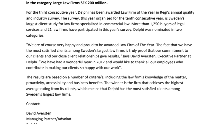 Delphi named Law Firm of the Year for the third year in row!
