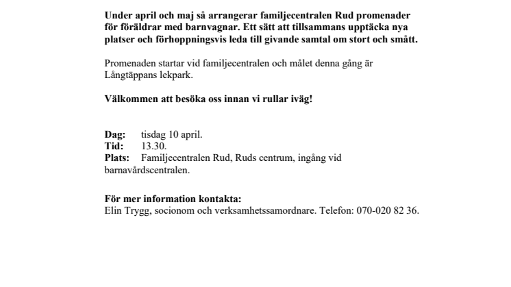 Pressinbjudan: premiär för familjecentralens barnvagnsturné 10 april