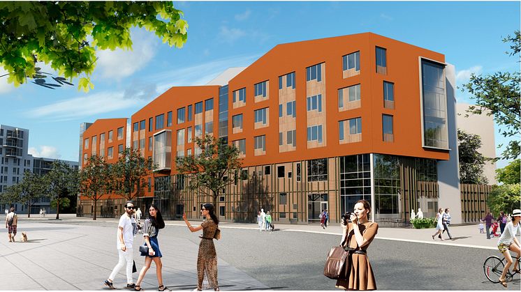 Perspektivbild, kv Sjösättningen, Västra Hamnen i Malmö. Illustration: Skanska