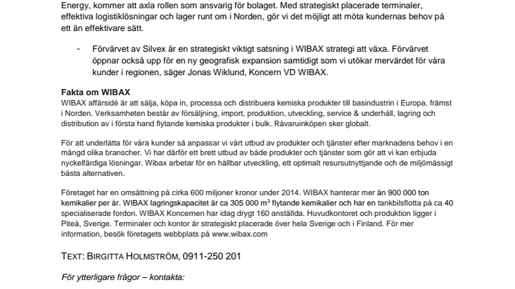WIBAX förvärvar Silvex, ett bolag inom grön energi