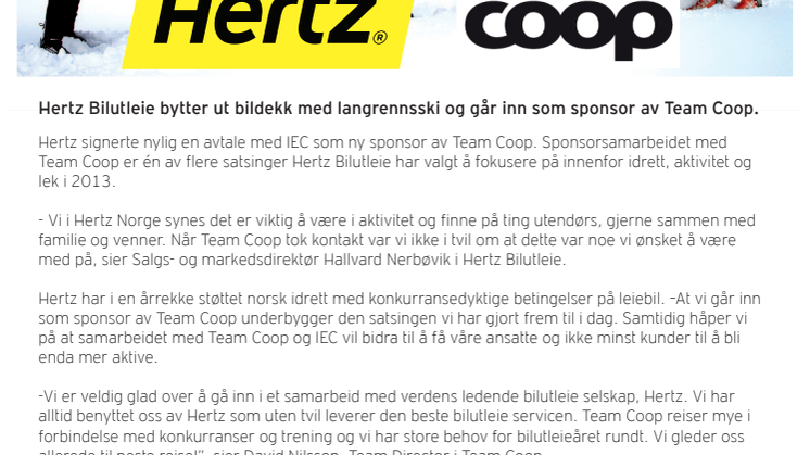 Hertz Bilutleie bytter ut bildekk med langrennsski og går inn som sponsor av Team Coop.