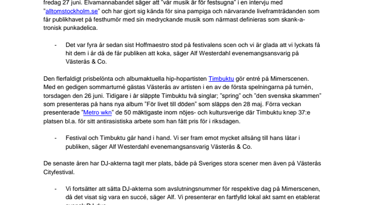 Festen fortsätter med 4 nya artister till Västerås Cityfestival