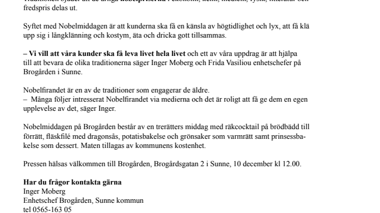 Nobelmiddag på Sunnes äldreboenden