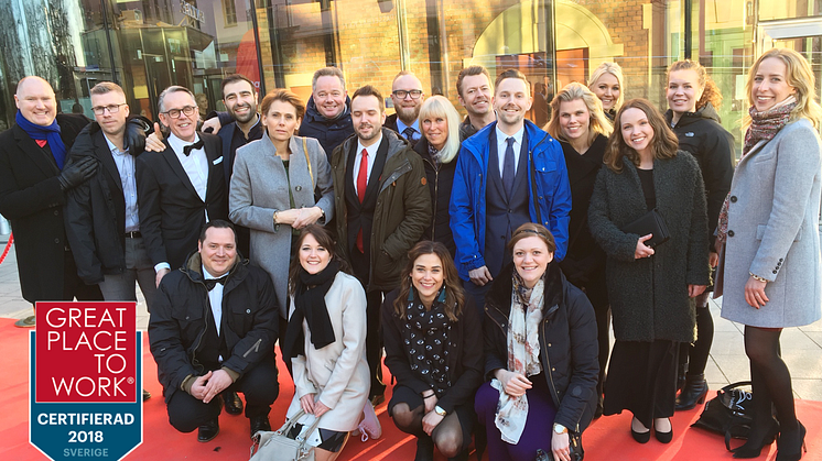 20 Hilti-representanter  från olika avdelningar och olika delar av landet, vid deltagandet på GPTW-galan 2018.