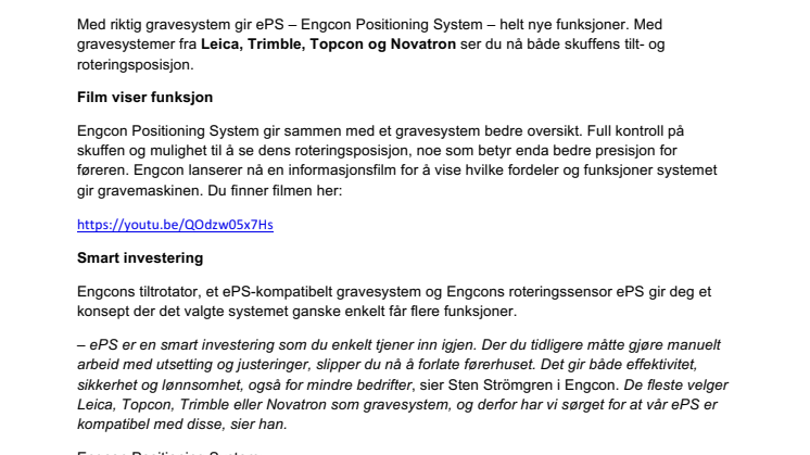 Engcon optimaliserer gravesystemer fra Leica, Topcon, Novatron og Trimble