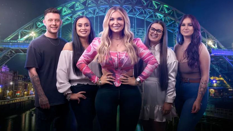 The cast of Angels of the North series 4: (L-R) Shane, Jade, Sammyjo, Molly, Lauren. Credit: BBC