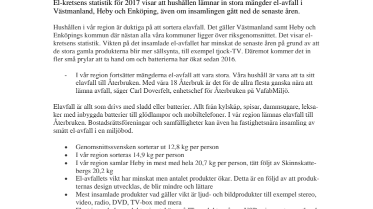 Fortsatt stora mängder el-avfall samlas in
