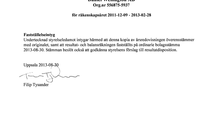 Daniel Wellington uppvisar goda resultat under sitt första verksamhetsår