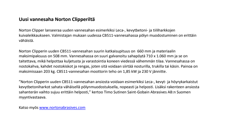Uusi vannesaha Norton Clipperiltä