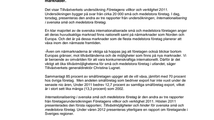 Små och medelstora företag prioriterar närmarknader 