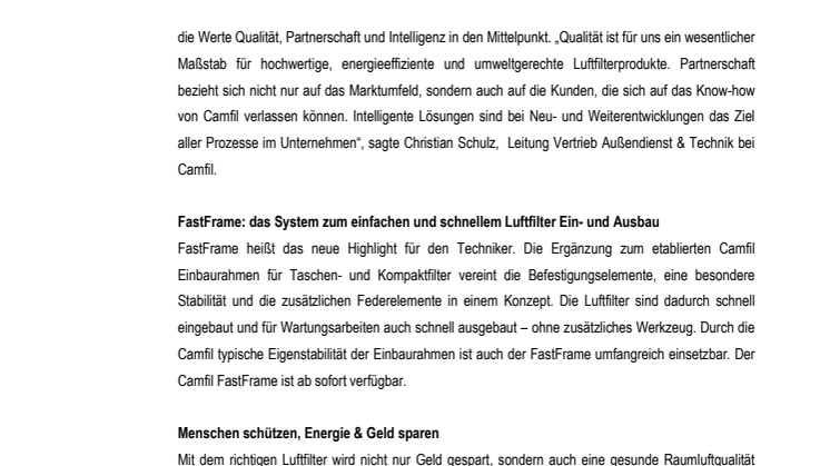 Camfil auf der ISH 2019:   Entwicklungen in allen Bereichen.  
