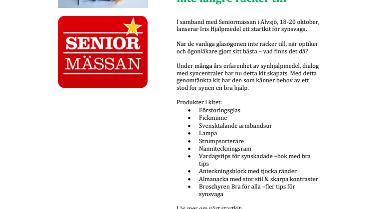 Iris Hjälpmedel presenterar: Startkit för den vars syn inte längre räcker till