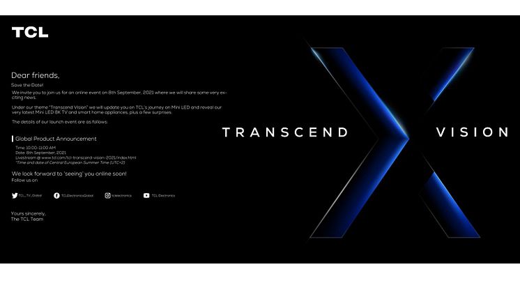 TCL introducerar nya X-serien Mini LED 8K TV – bjuder in till pressevent den 8 september 