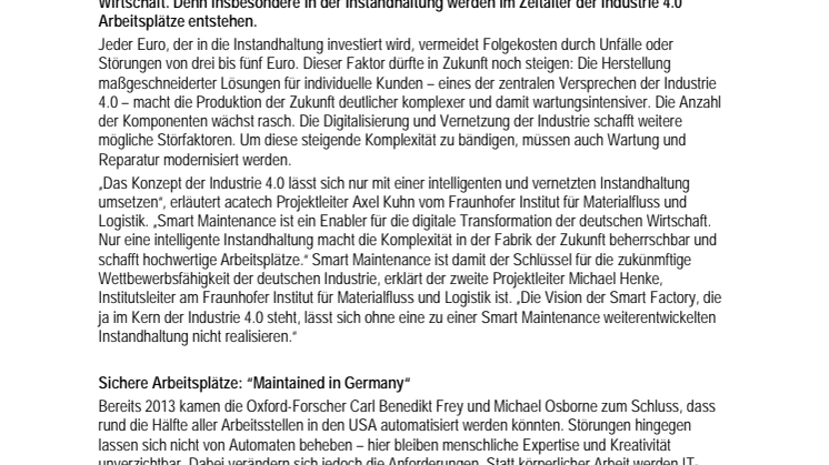 Industrie 4.0: Smart Maintenance wird der Jobmotor der Zukunft sein