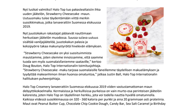 HALO TOP ESITTELEE UUDEN JÄÄTELÖMAUN – STRAWBERRY CHEESECAKE