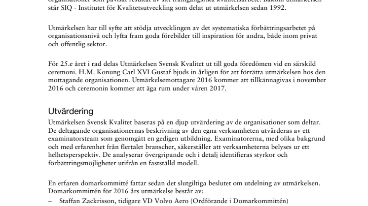 Introduktion till Utmärkelsen Svensk Kvalitet