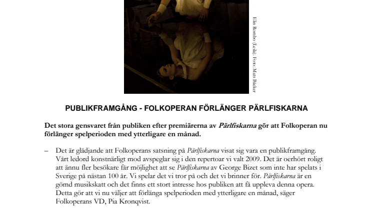 Publikframgång - Folkoperan förlänger Pärlfiskarna