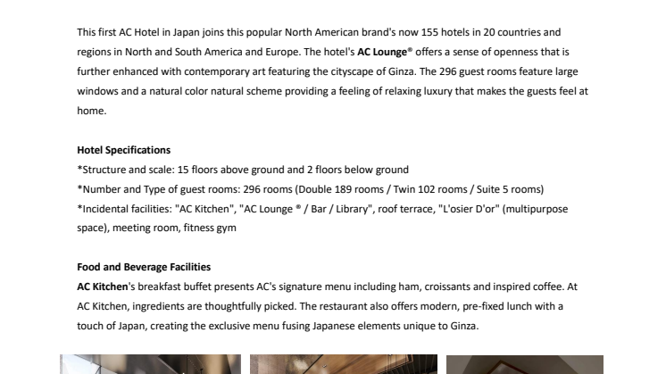 AC Hotel by Marriott Tokyo Ginza Opened July 9, 2020