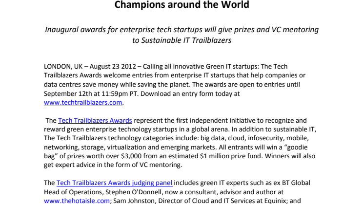 Tech Trailblazers Awards Recognize Green IT Startup Champions around the World
