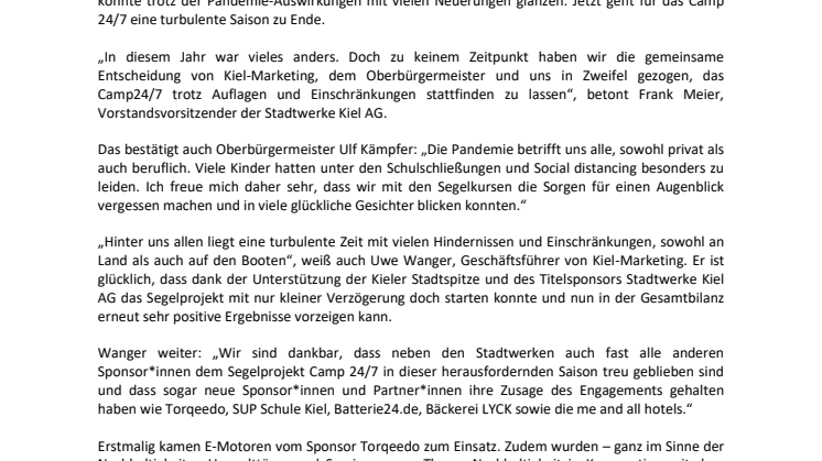 Saisonabschluss: Camp 24/7 zieht positive Bilanz eines turbulenten Jahres