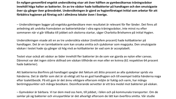 ​Gymväskan en riktig bakteriehärd