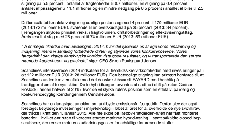 Scandlines forbedrede lønsomhed og konkurrenceevne i 2014