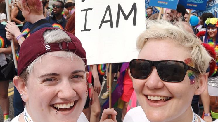 LGBT+ Network co-chairs Stephanie Sauvarin and Nicola Baillie get ready for GTR's 'Show us your Pride' event at home. (picture taken in 2019) 